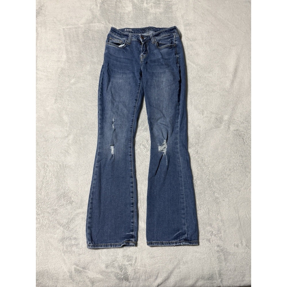 Arizona Jeans Womens 3 Short Blue Mid Rise Bootcut Stretch Denim 24x28.5